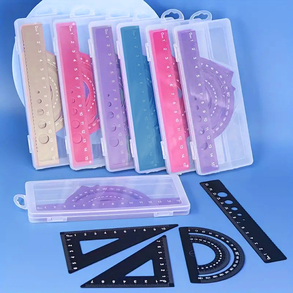 

4pcs Metal Drafting Set With Storage Box Students Measure Ruler Set Multi-Function Set School Office Supplies Gift for Student