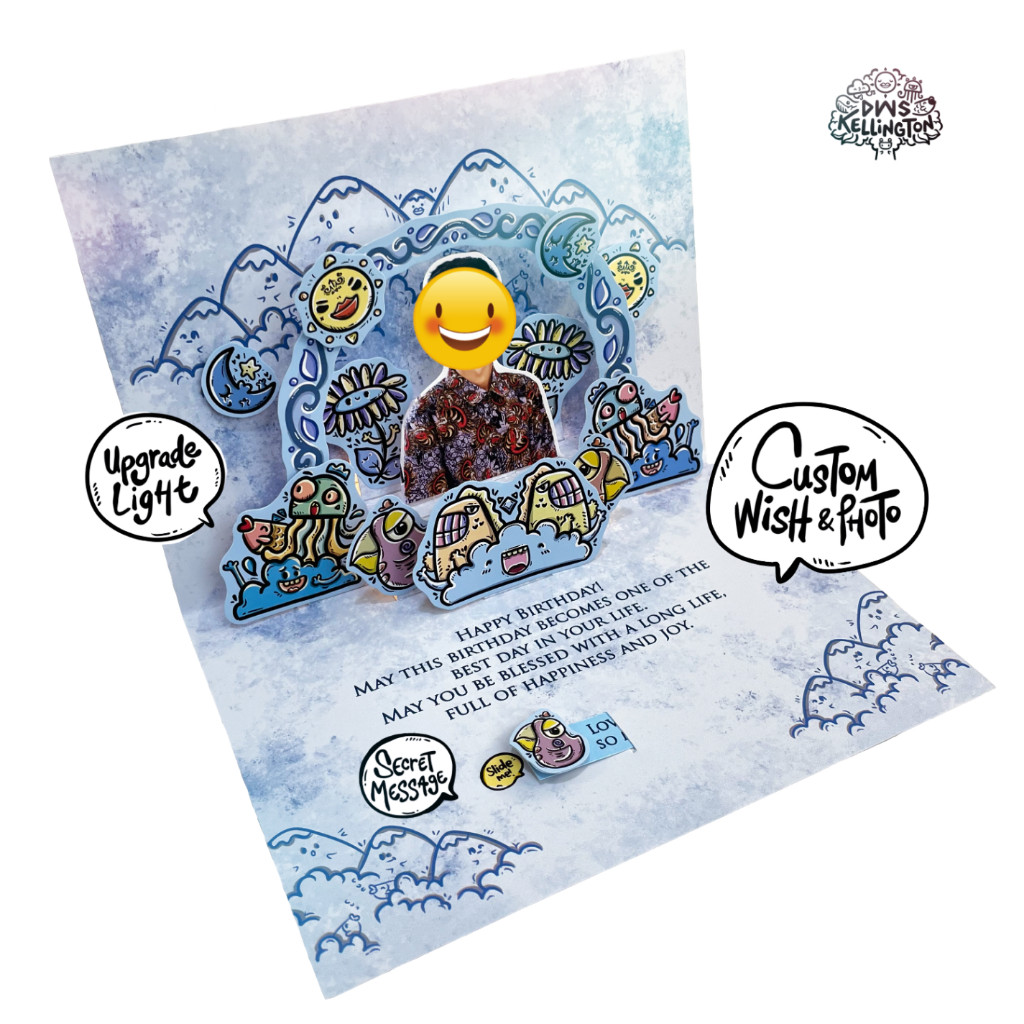 

Custom Kartu Ucapan Lampu Ulang Tahun Anniversary Wedding Unik JUMBO Doodle Happy Cloud