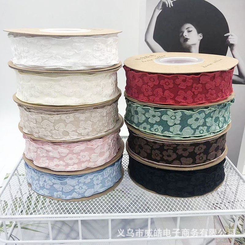 

1ROLL Pita Kain Crinkle [2.5/4cm] Gelombang Motif Bunga Timbul / Pita Buket Hampers