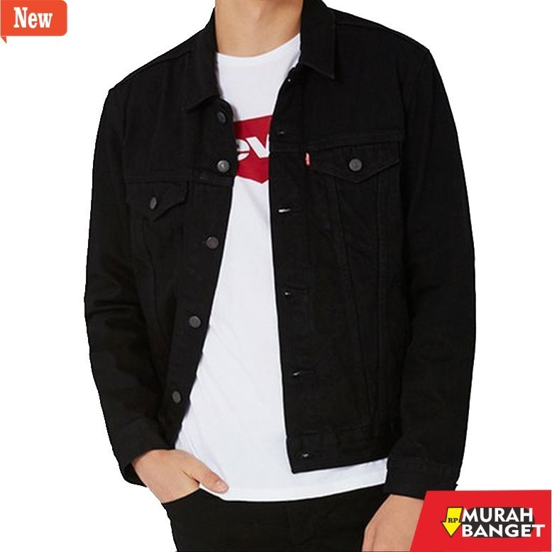 jaket kulit pria garut Jaket jeans pria cowok hitam / black