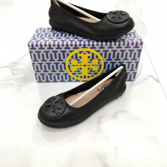 PROMO Sepatu tory flat leather / sepatu wanita tory flat - Hitam, 36 TERMURAH