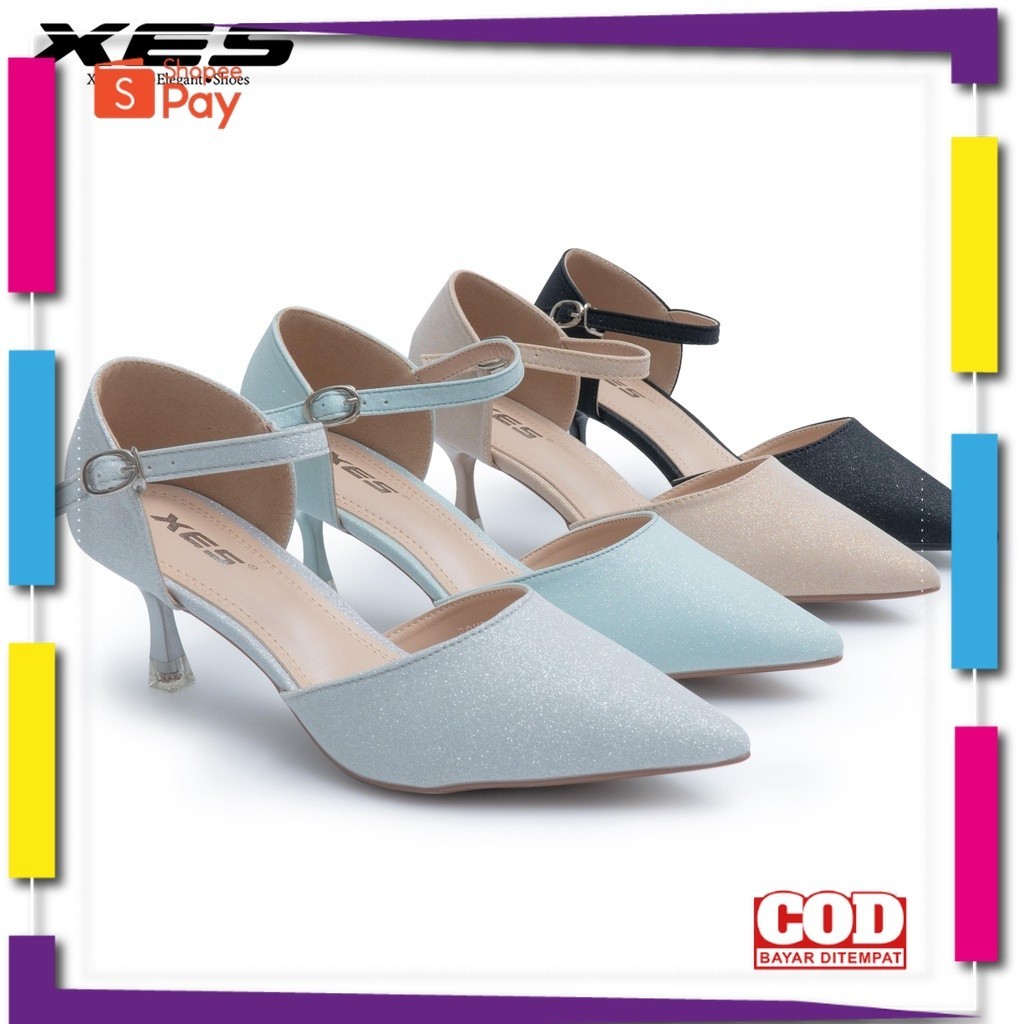 [PREMIUM ORIGINAL] XES ROYI-426 / Sepatu Heels Glitter Pesta Wanita import 7cm
