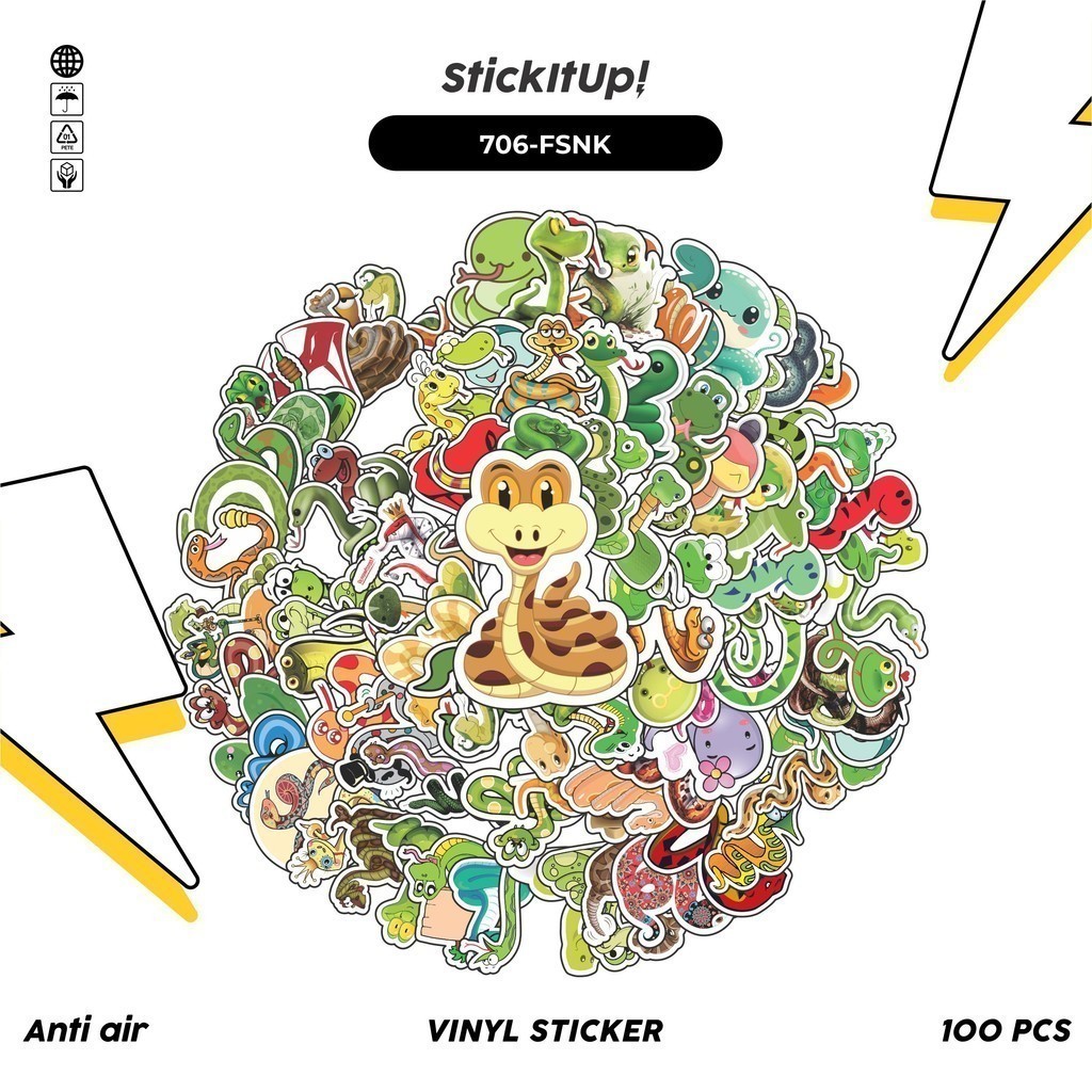 

COD✨ 100 Pcs Stiker Snake/Ularr Lucu Anti Air Untuk Dekorasi Notebook Sepeda Skateboard Handphone DIY