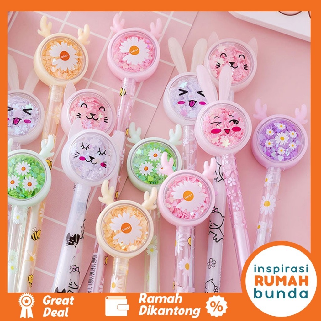 

Bolpen Gel Pastel Alat Tulis Motif Gliter Pena Cute Karakter Kupu-Kupu Payet Gliter Bunny Lucu Black Ink Gel Pulpen Gel