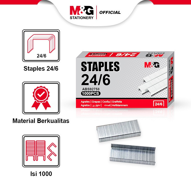 

Staples M&G Ukuran 24/6 No 3 Isi Hekter Stapler Jepetran isi 1000 PCS #ABS92758 - Satu Box- SHAGB