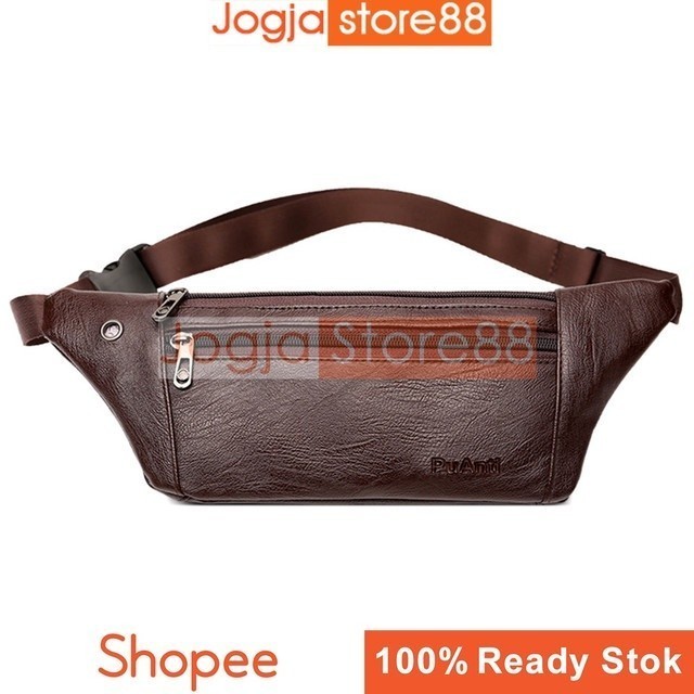 Tas Pinggang / Selempang Pria Bahan Kulit Desain Keren Tali Dapat Diatur