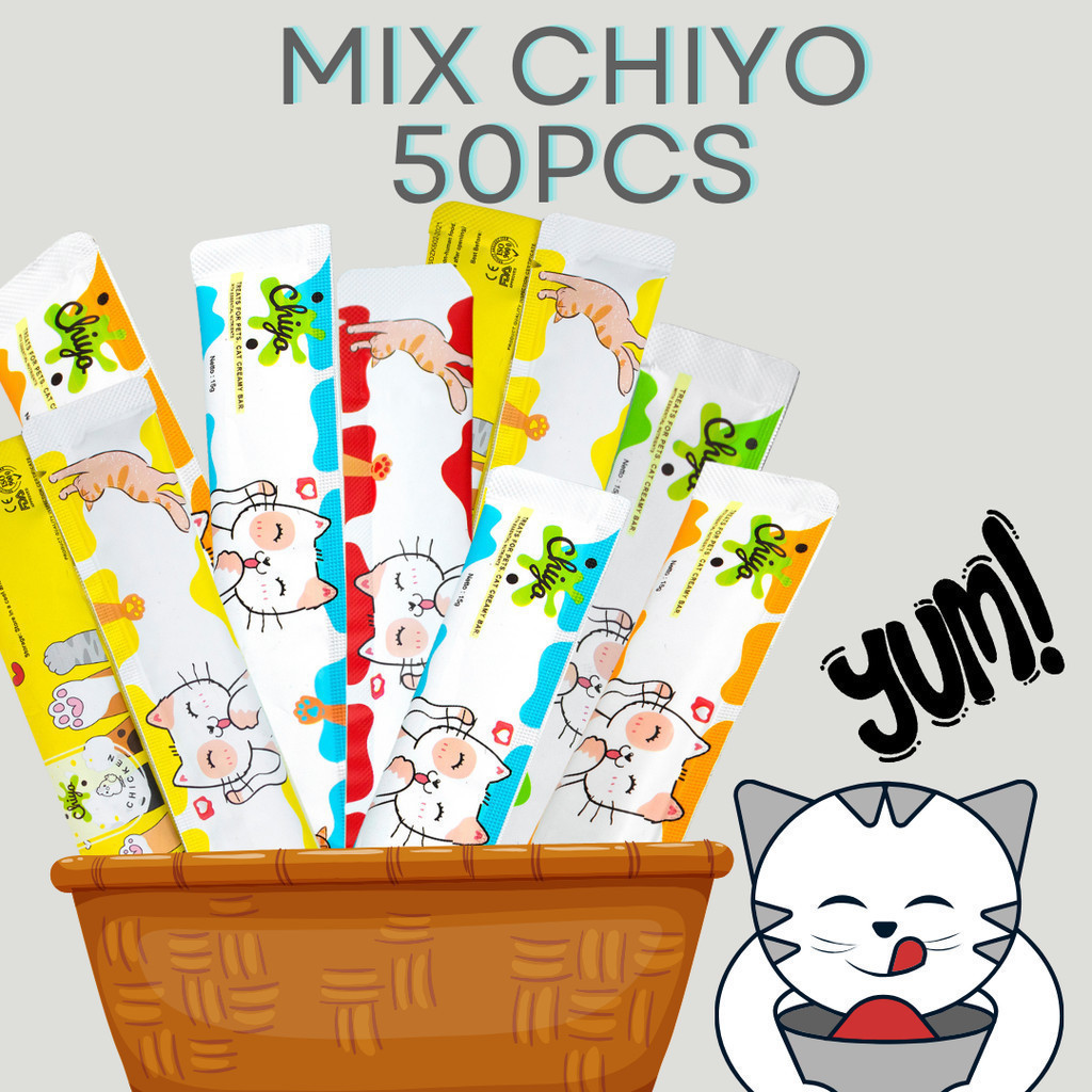 

Snack Chiyo Mix Isi 50pcs/ Makanan Snack Basah Chiyo/ Strip Pet Snack Kucing Penggemuk