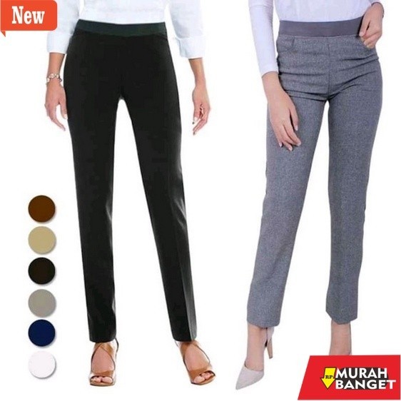Celana kerja wanita yg lagi viral- KRT Celana bahan kerja/kantoran wanita pinggang karet dejifa (uku