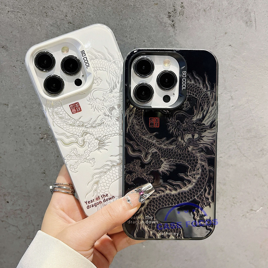 Silver White Case iPhone 13 Soft Case naga yang keren pola List Plating Full Cover Full Protection f