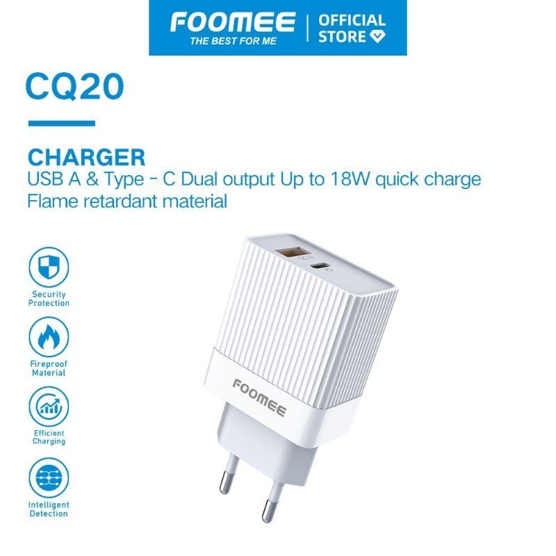 Foomee CQ20 Dual Port Charger QC 3.0 & PD 18W