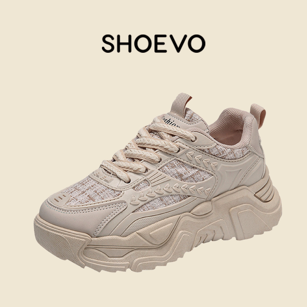 CR53WK SHOEVO Sneaker Wanita Korea Style Casual Dan Fashion Untuk Gaya Olahraga Hitam/Putih/Krem  ST