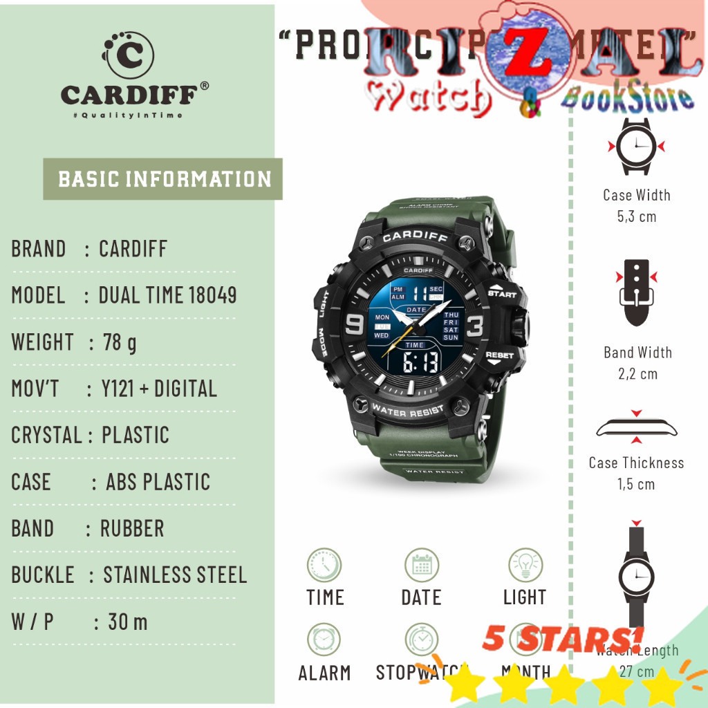 CARDIFF DT 18049 Jam Tangan Pria  Dual Time Water Resist