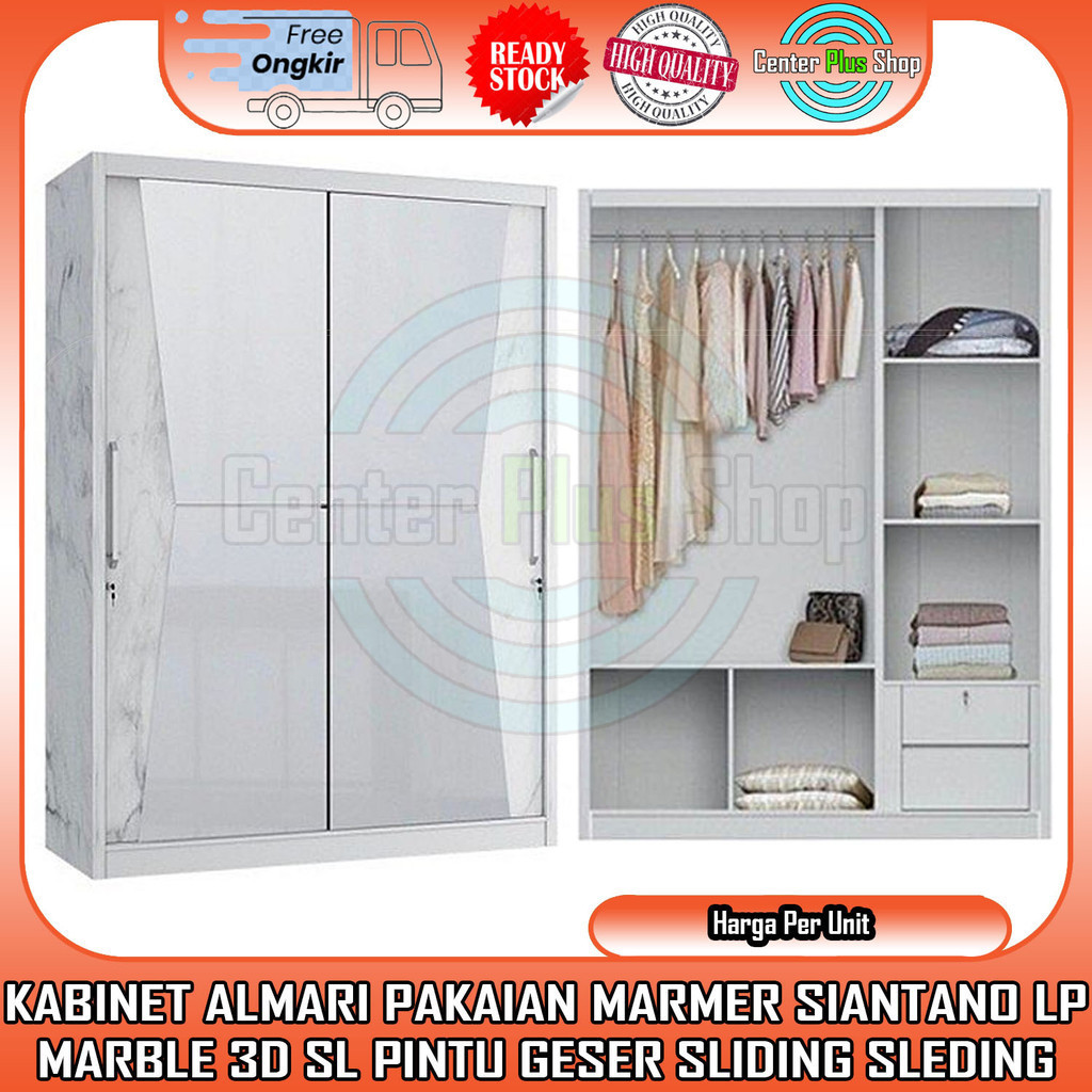 [Kargo] Lemari Siantano Lp Marble 3d Sl Cabinet Almari Pakaian Marmer Pintu Geser Sliding Sleding Mi