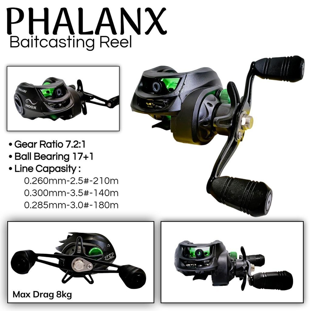 Hoox Phalanx 17+1 Ball Bearing Reel Baitcasting Handle Kiri Rell Bc Gulungan Senar Pancing Max Drag 