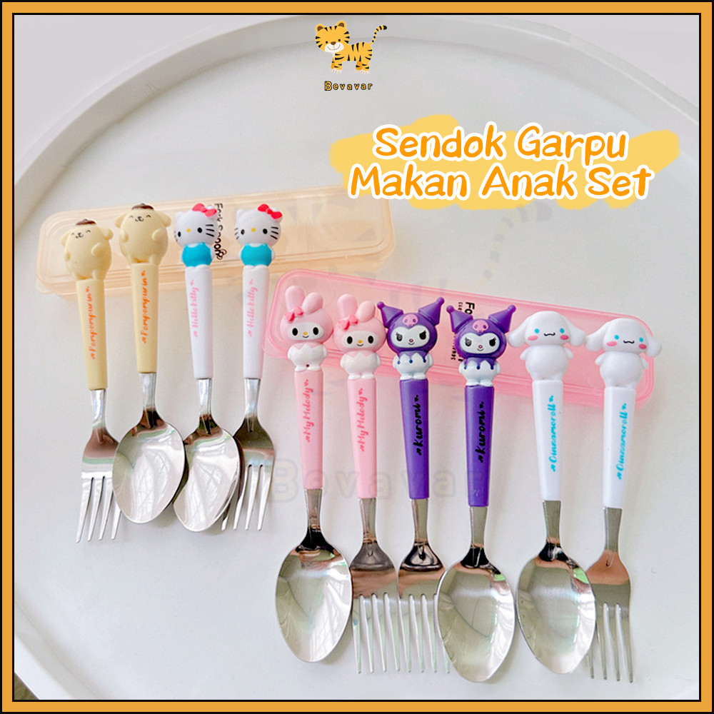 ID Bevavar Sendok Garpu Makan Anak Set Sendok Anak Karakter Lucu Alat Makan Sendok Garpu