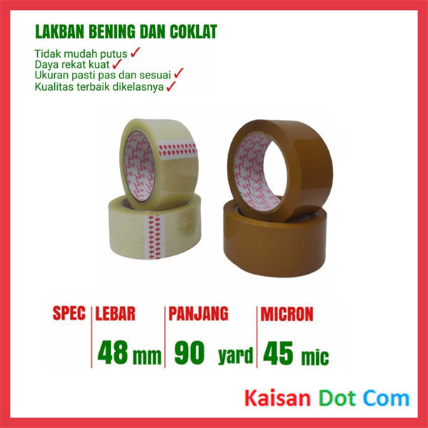 

Lakban Bening / Coklat 45 mm x 95 yard 45 micron - Kaisan Dot Com