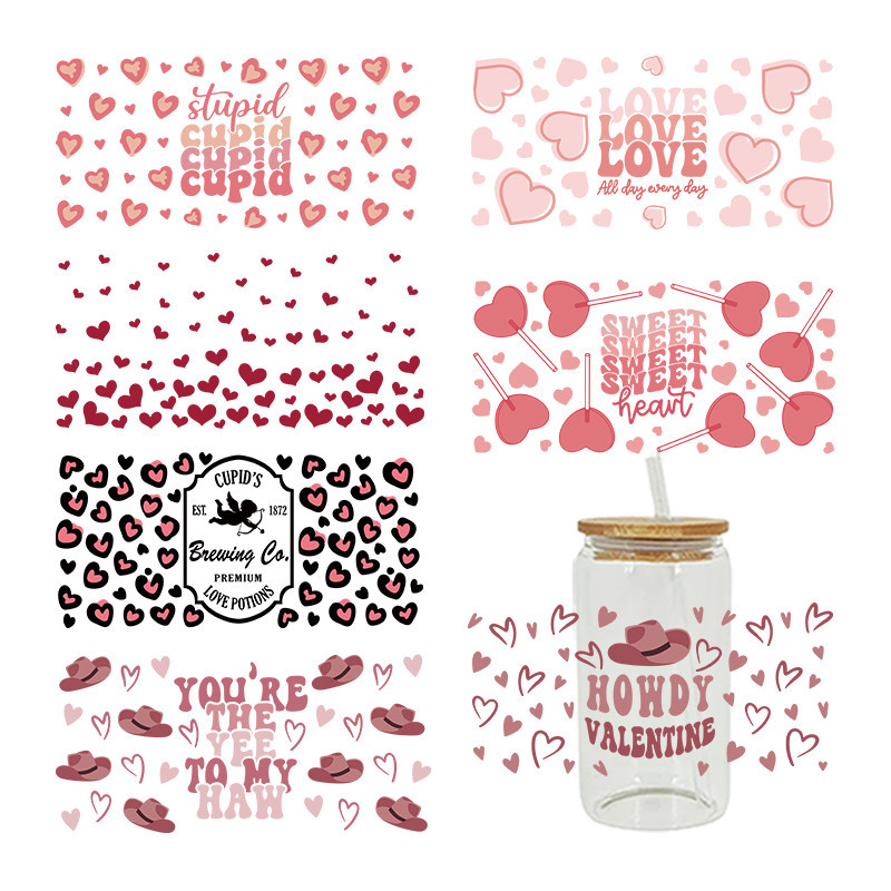 

UV DTF Sticker Love Theme For The 16oz Libbey Glasses Wraps Cup Can DIY Waterproof Easy To Use Custom Decals D6016