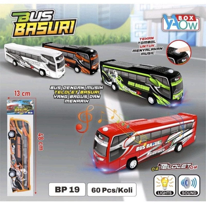 (BISA COD) Mainan Mobil Bus Basuri TELOLET Ada Musik dan Lampu BP19 / Mainan miniatur bus Basuri/ bu