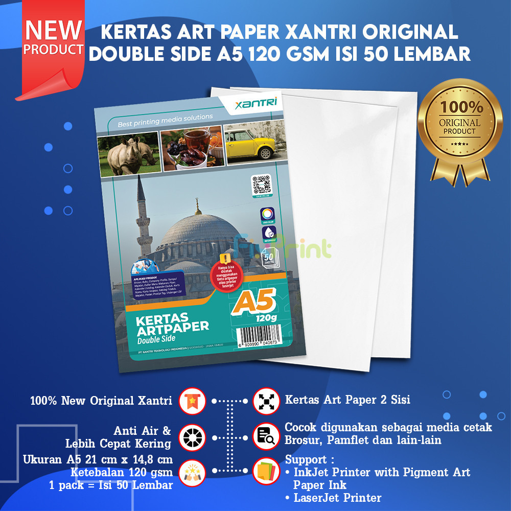 

50 pcs Kertas Art Paper A5 120gsm 120 gsm Print Foto Photo Double Side Art paper A5 120gsm isi 50 pcs Kertas Art Karton Cartoon Carton