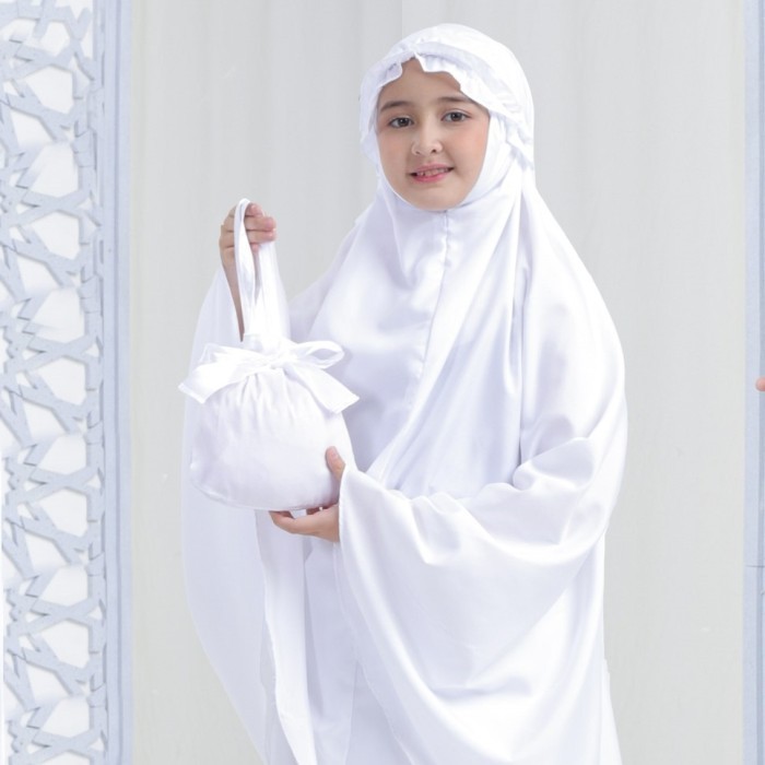 ✨BISA COD✨ - Mukena Travel Anak 2in1 Polos 5 6 7 8 9 10 11 Tahun Melani Putih