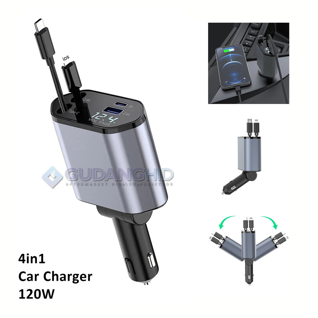 Car Charger Casan HP Mobil 4 in 1 120W Fast Charger Type C USB IOS Android