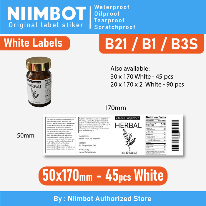 

Label Stiker Niimbot B21 B1 B3S Sticker Thermal Refill Label - WHITE - White 50x170
