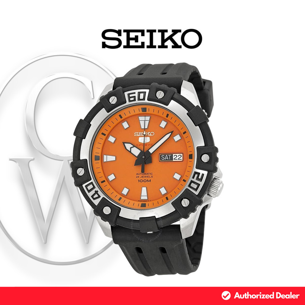 Jam Tangan Pria Seiko 5 Sports SRP473K1 Karet Sporty Automatic Orange Dial SRP473