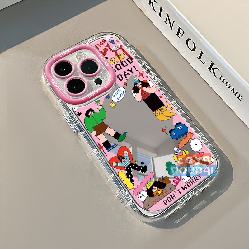 Sliver Case iPhone 13 Mirror Soft Case Pola karakter kartun keren List Plating Penutup Penuh Perlind