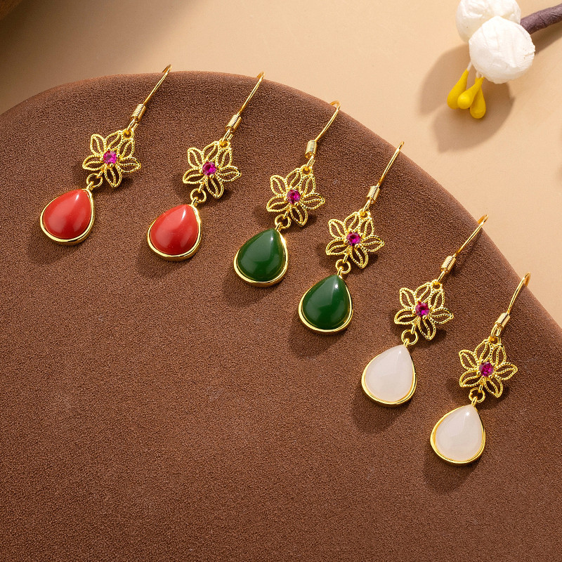 Golden lotus inlaid with purple gemstones earrings k gold Women's earrings Designer Luxury Jewelry G
