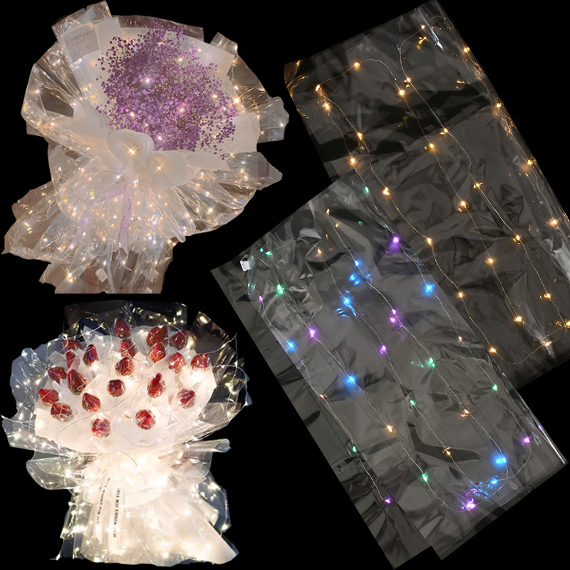 

Wedding Bouquet Wrapping Paper Waterproof Flower Gift Packing Luminous LED Clear Cellophane For Valentine Day Party Craft Paper