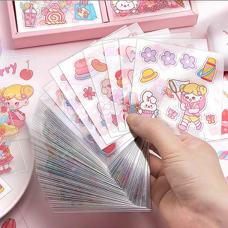 

50Pcs of Non-repetitive PET Waterproof Cute Ledger Stickers Cut-free Stickers for Students and Girls Anime Stickers