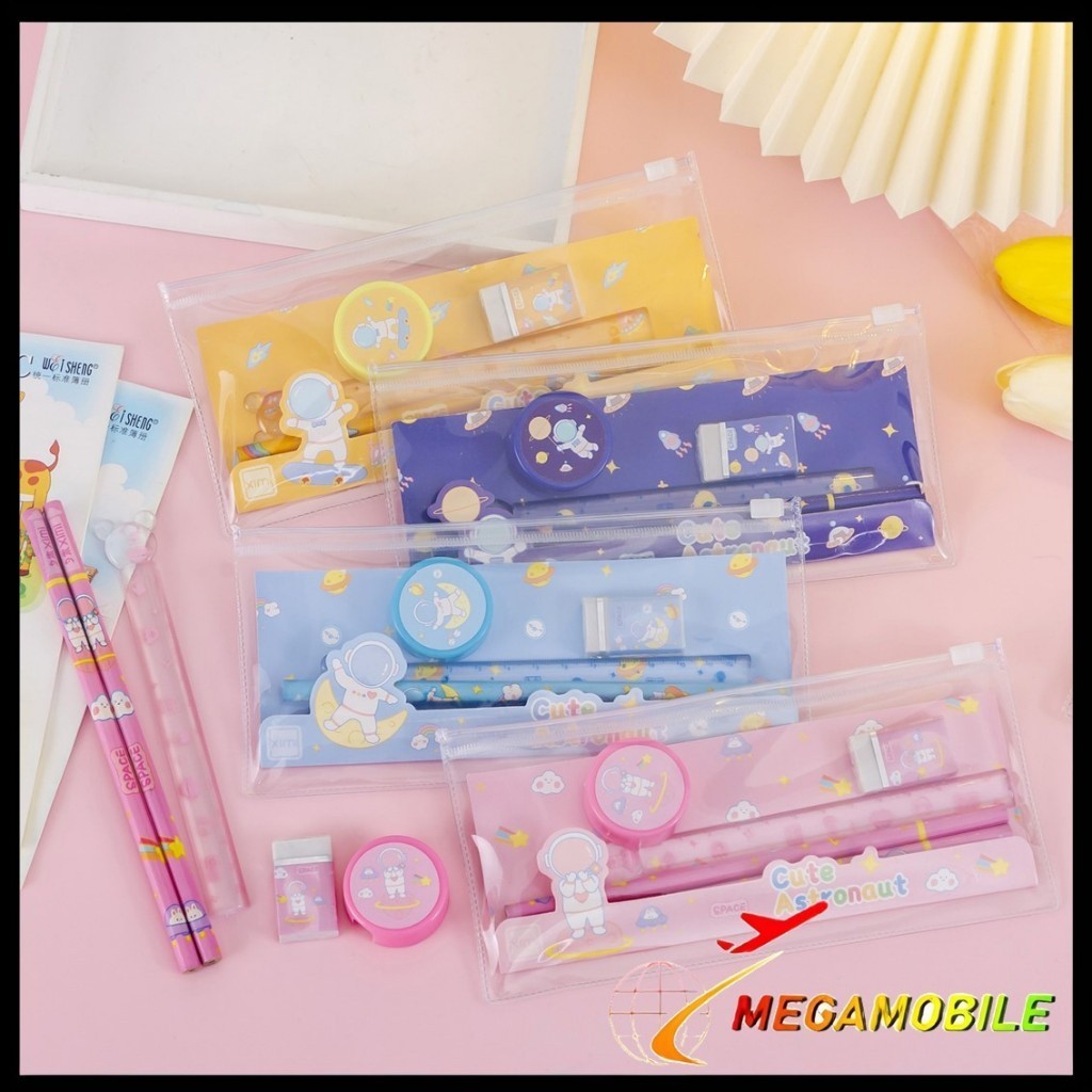 

MM - Alat Tulis Set Mini Anak Sekolah Penghapus Penggaris Pensil Serutan Stationary Set Alat Tulis 5 In 1 Karakter Lucu Warna-Warni Astronot Stationary