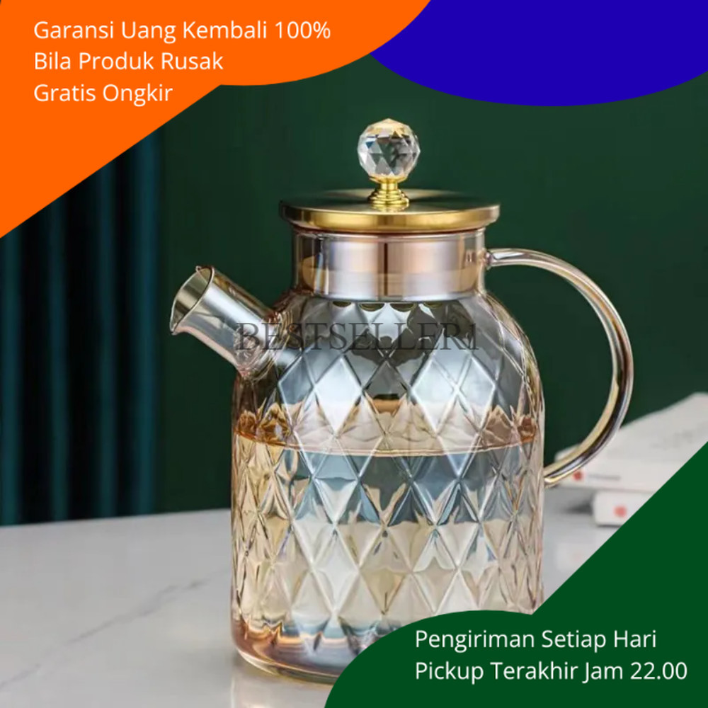 Teko Pitcher Thai Chinese Tea Pot Gelas Set Ceret Kaca Air Minum Es Teh Kopi Panas Aesthetik Zam Zam