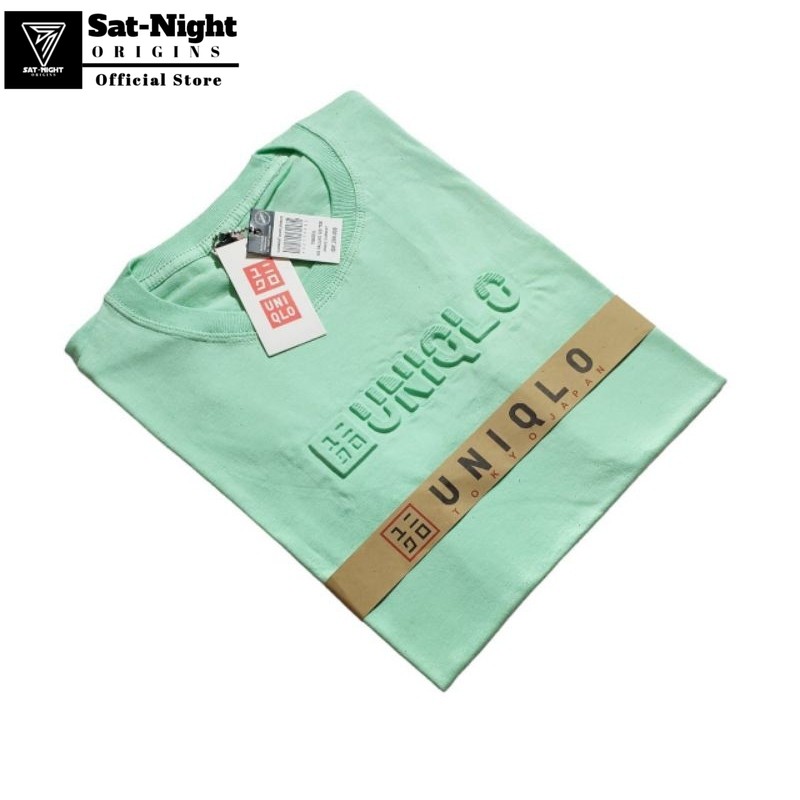 Baju Kaos Embos Uniqlo Polos Hijau Mint Unisex Premium Full Tag Lebel Lengan Pendek Branded Keren Co