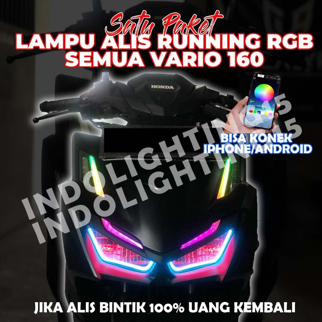 LAMPU ALIS RUNING RGB VARIO 160 KONEK ANDROID GRATIS DEVIL EYE TIDAK BERBINTIK / LAMPU ALIS RUNNING 