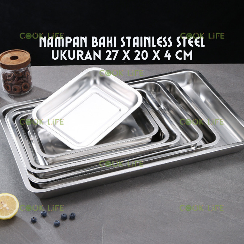 Baki Nampan 27cm X 20cm Nampan Persegi Baking Tray Stainless Steel Loyang Stainless Steel Waskom Sta