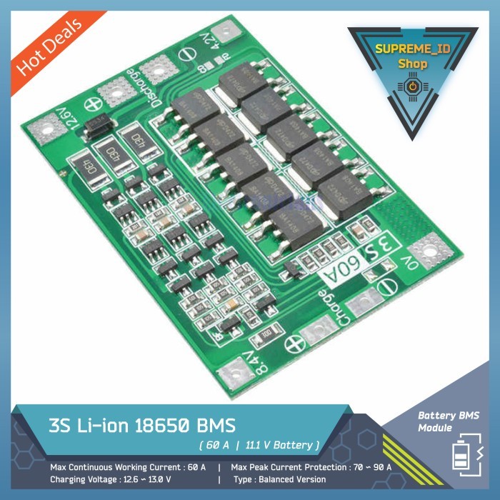 DN99 3S 11.1V Li-ion Lithium 18650 BMS Battery Charger Module | 12.6V 60A - Balanced Ver.