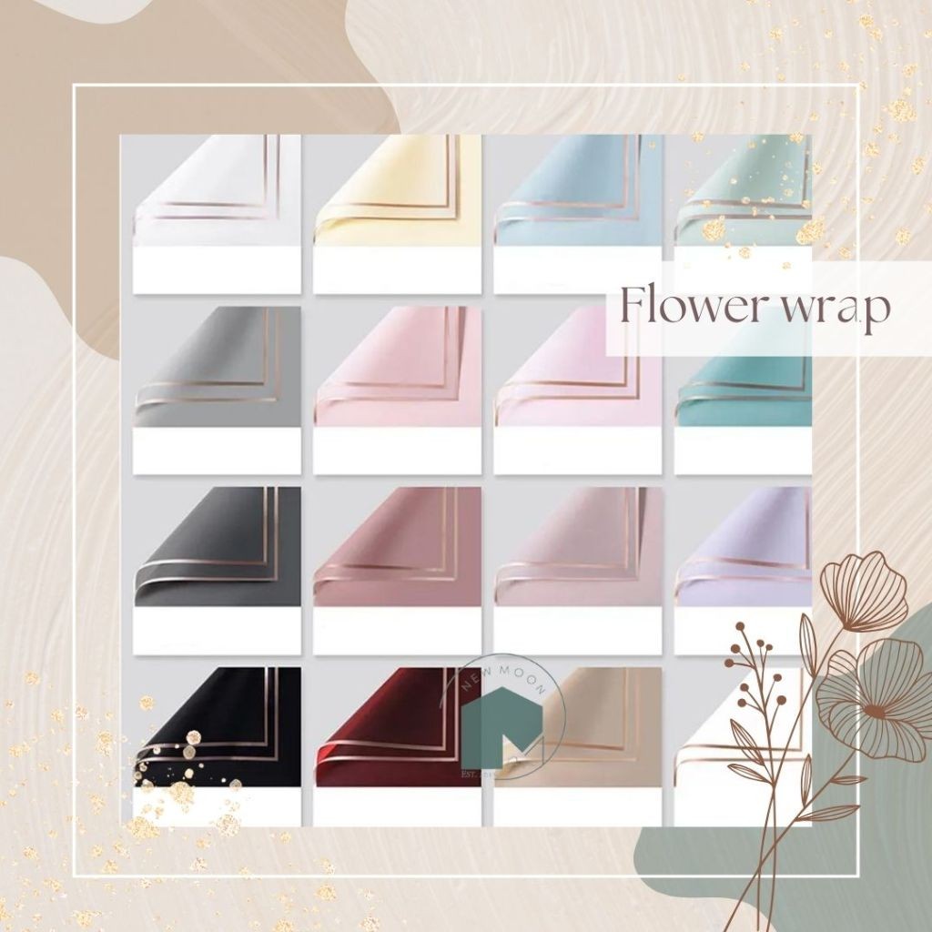 

Gratis Packing Aman 5 Lembar Kertas bunga flower wrap list gold PP line emas wrapping paper cellophane buket florist rangkaian list gold bcf