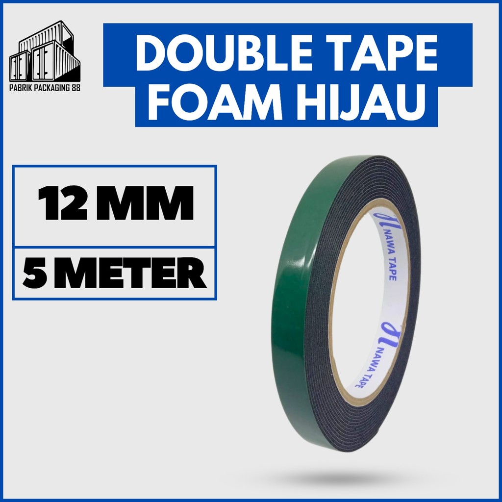 

Double Tape Foam Hijau 1/2" Inch 12MM 5M Solatip Isolasi Bolak Balik Lakban Dua Sisi Dobel Sided Tape Perekat Busa Bukan Nachi