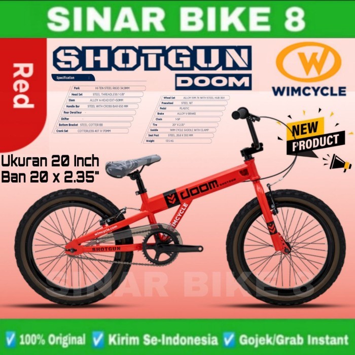 Sepeda Anak Laki Usia 8-12 Tahun BMX WIMCYCLE SHOTGUN DOOM Ukuran 20 Inch