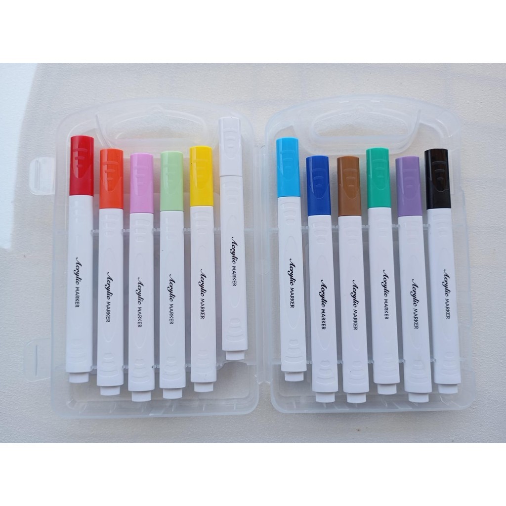 

MIGUNANI 12Pcs Spidol Warna Warni Acrylic Paint Marker 1 Set-12Pcs Warna Multifungsi DIY Spidol Acrylic