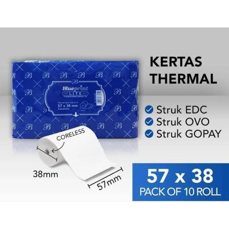 

Kertas Struk Thermal Merek Blueprint 57x38 isi 10 rol