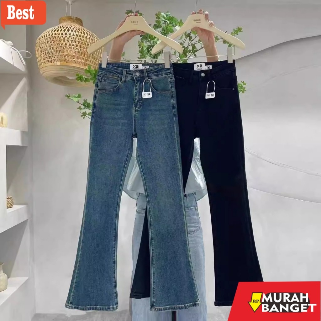 celana jeans wanita terbaru Korea Cutbray Jeans Highwaist Celana Jeans Wanita Kekinian Seksi