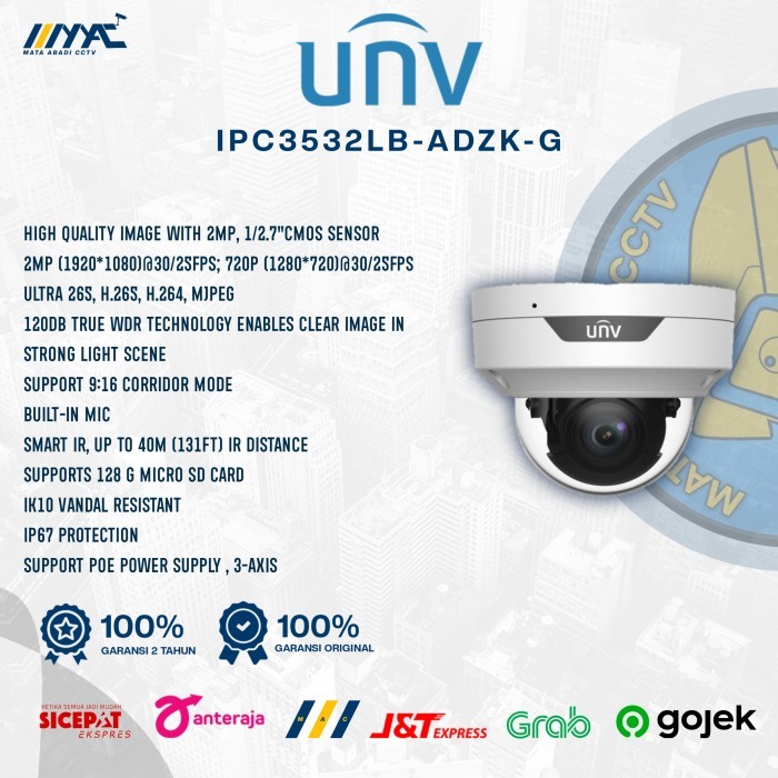 IP CAM CCTV UNV UNIVIEW IPC3532LB-ADZK-G Indoor Camera 2MP Varifocal
