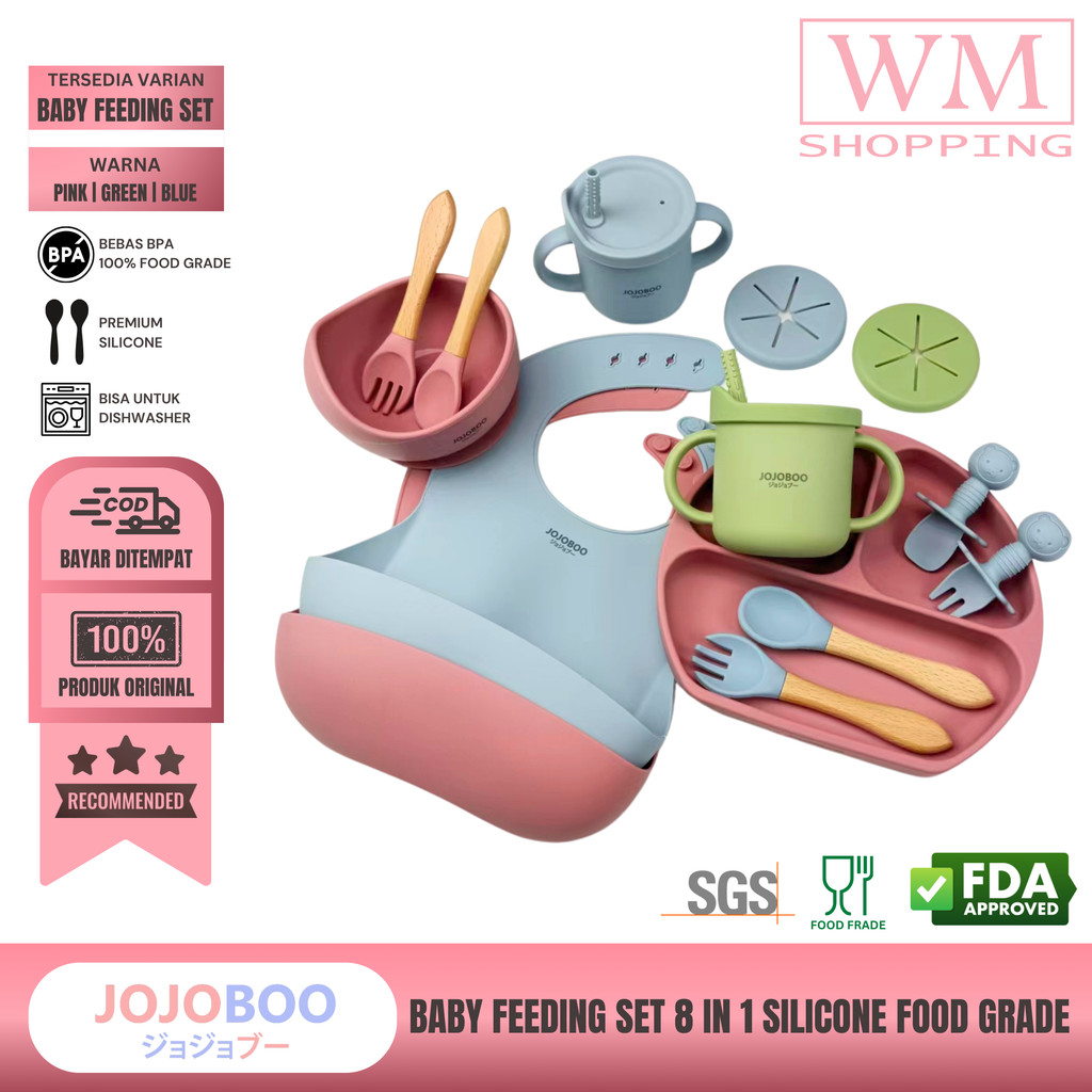 WMSHOPPING - JOJOBOO 8 in 1 Peralatan Makan Bayi Set Silicon Suction FoodGrade Baby Feeding