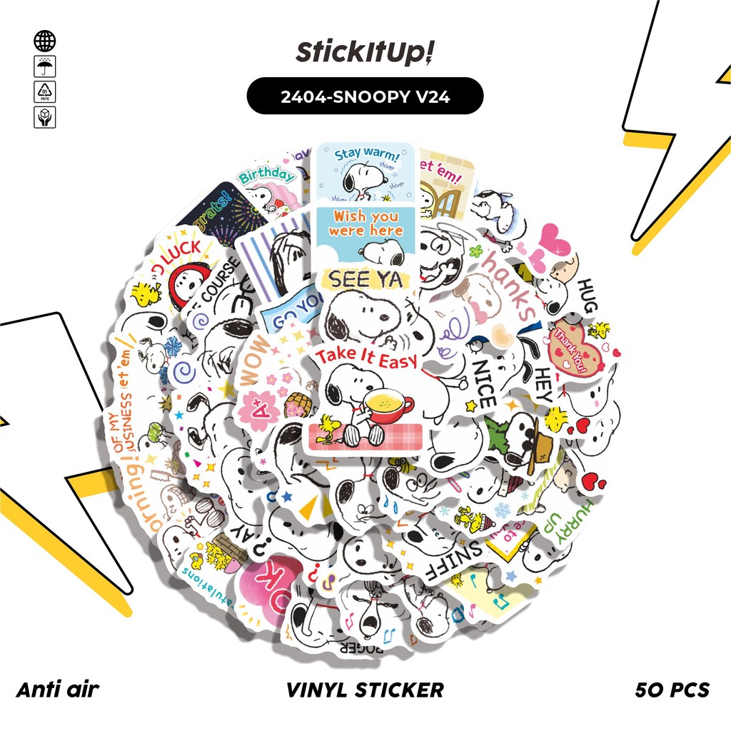 

COD✨ 50 Pcs Stiker Pack SNOOPY V24 Lucu Aesthetic Vynil Waterproof untuk Freebies Sticker Buku Journal Casing HP Laptop