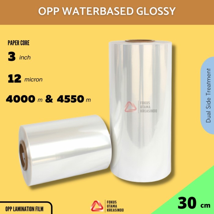 

Plastik Laminating BOPP Glossy Waterbase 12micron - 30cm / Laminasi - 4000 M