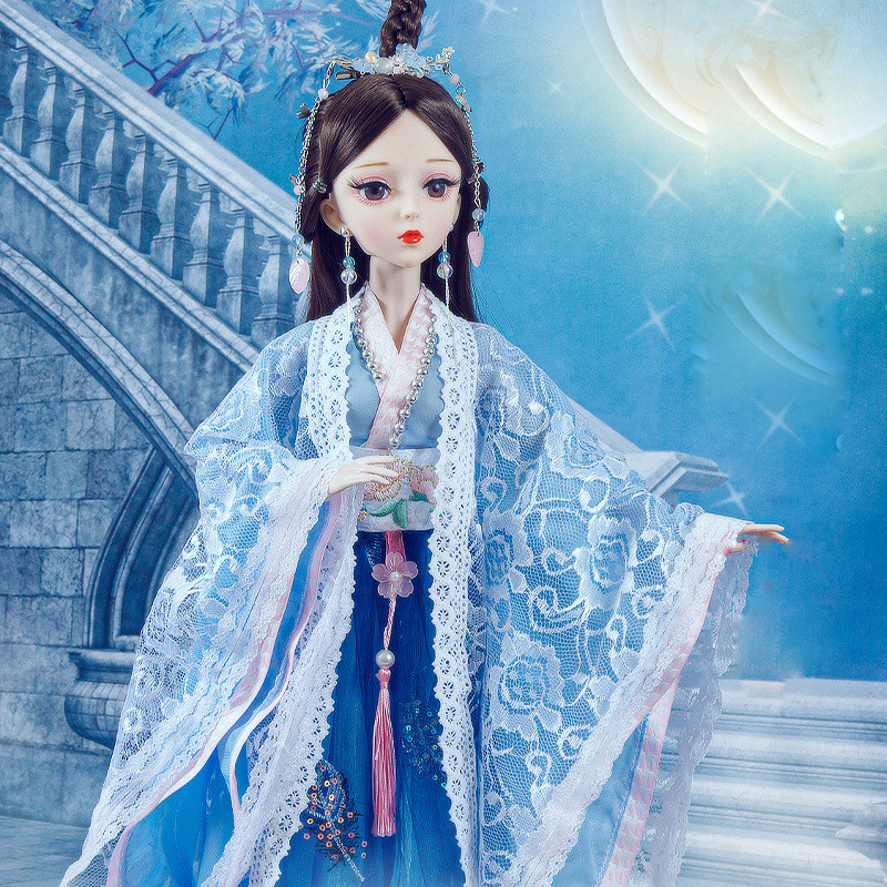1/3 BJD Chinese Doll Hanfu Clothes Fullset 60cm Princess Doll Chinese Ancient Costumes Long Hair Bal