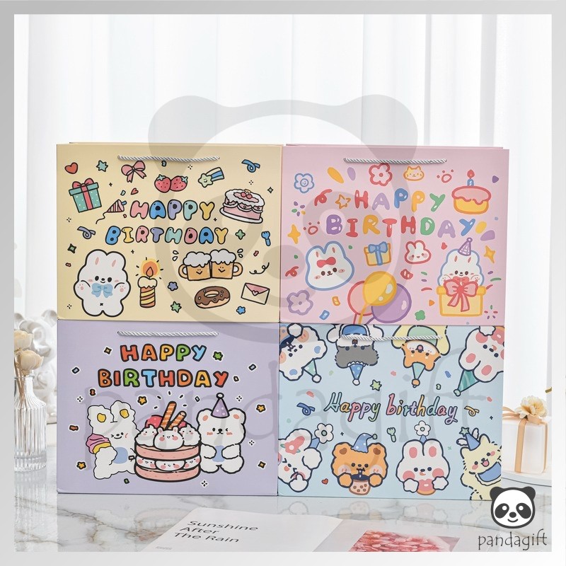 

Paper Bag Gift Cute / Paperbag Hadiah Motif HBD Ultah Happy Birthday model landscape - GG0479