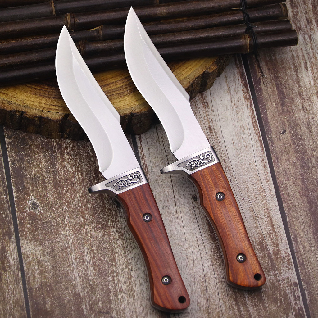 440 steel raw wood handle sharp outdoor camping straight knife, jungle hunting knife, EDC tool knife